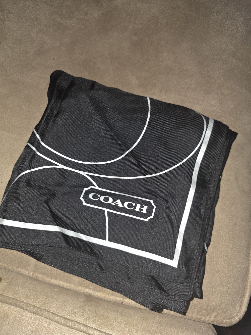 COACH Black/White Silk "C" Scarf Approx 26 X 26